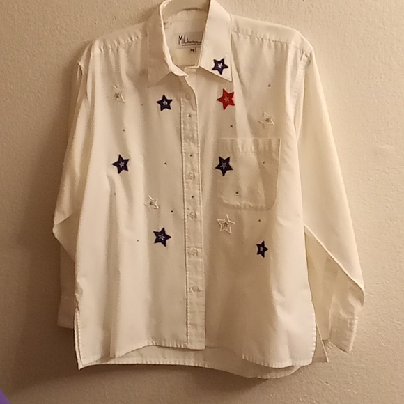 Mili Designs Tops - White Star Embellished Women Size PS Shirt HMBC X